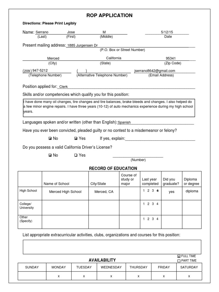 Job Application Form Template | PDF | Law