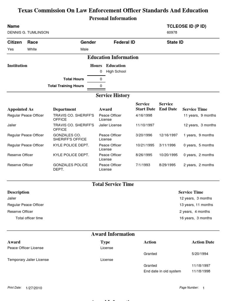 Texas Peace Officer Training Record | PDF | Sheriffs In The United ...