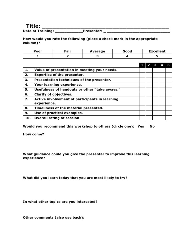 Generic Workshop Evaluation Form