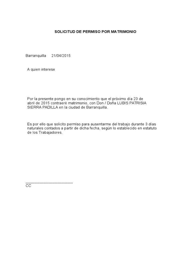 Solicitud De Permiso Por Matrimonio