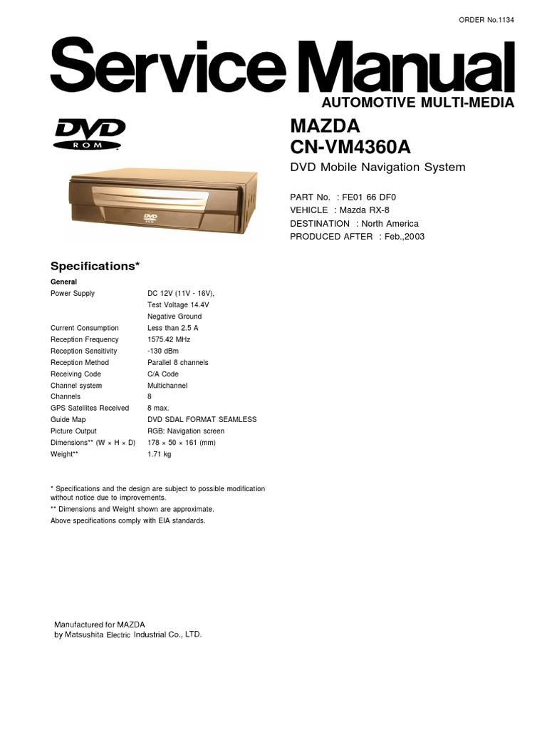 Mazda Panasonic Cn-Vm4360a Service Manual | PDF | Input