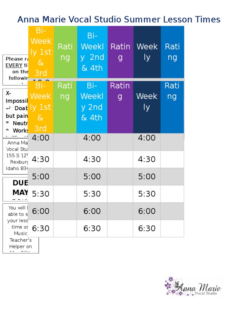 Summer Lesson Times | PDF | Language Arts & Discipline