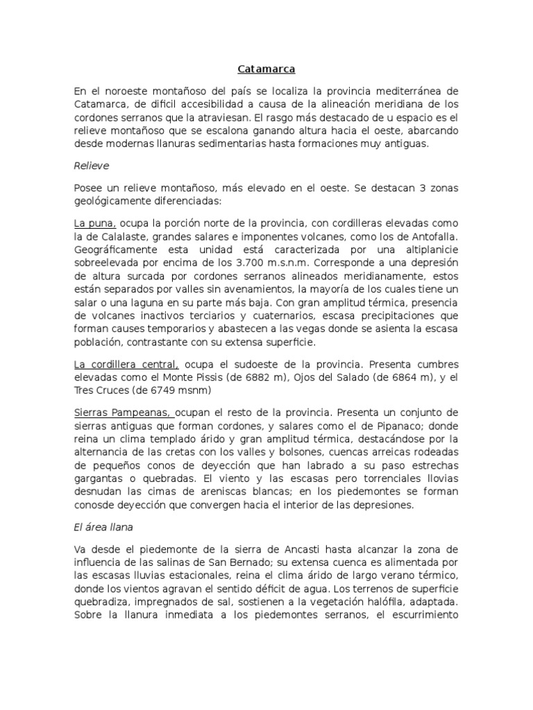Catamarca Geografía Pdf Clima Montañas