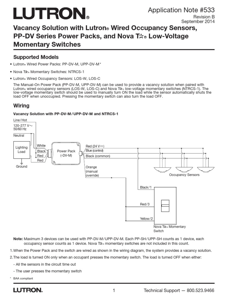 Vacancy Solution With Lutron Wired Occupancy Sensors, PPDV Series