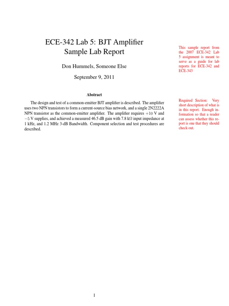 BJT Amplifier Design Experiment Report PDF Amplifier Bipolar