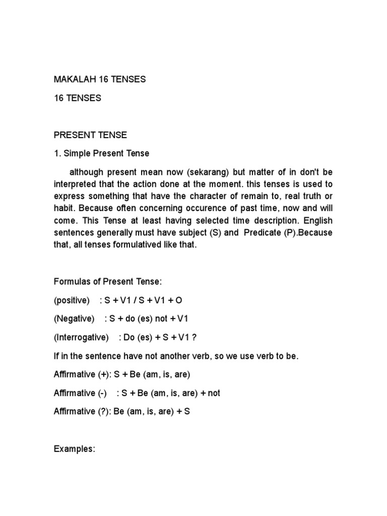 Makalah 16 Tenses Grammatical Tense Perfect Grammar