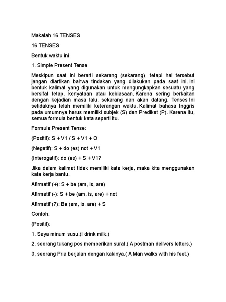 Makalah 16 Tense Artinya Docx