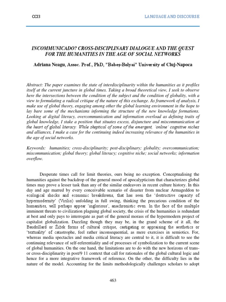 Incommunicado. Cross-Disciplinarity and The Predicament of The ...