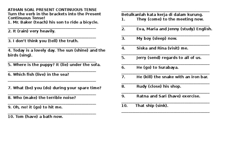 Latihan Soal Present Continuous Tense
