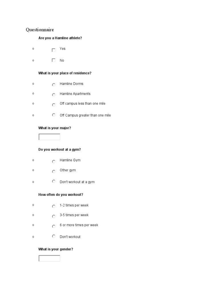 Hamline Athlete and Gym Usage Survey | PDF