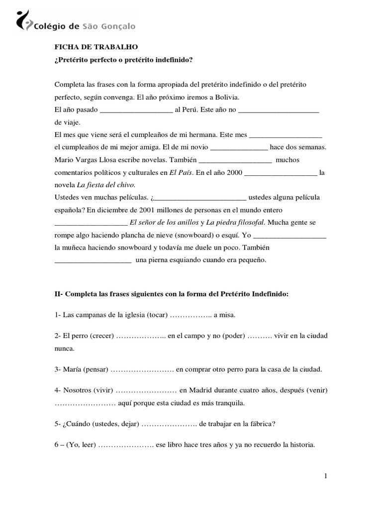 Ejercicios de Pretérito Perfecto e Indefinido | PDF | Verbo
