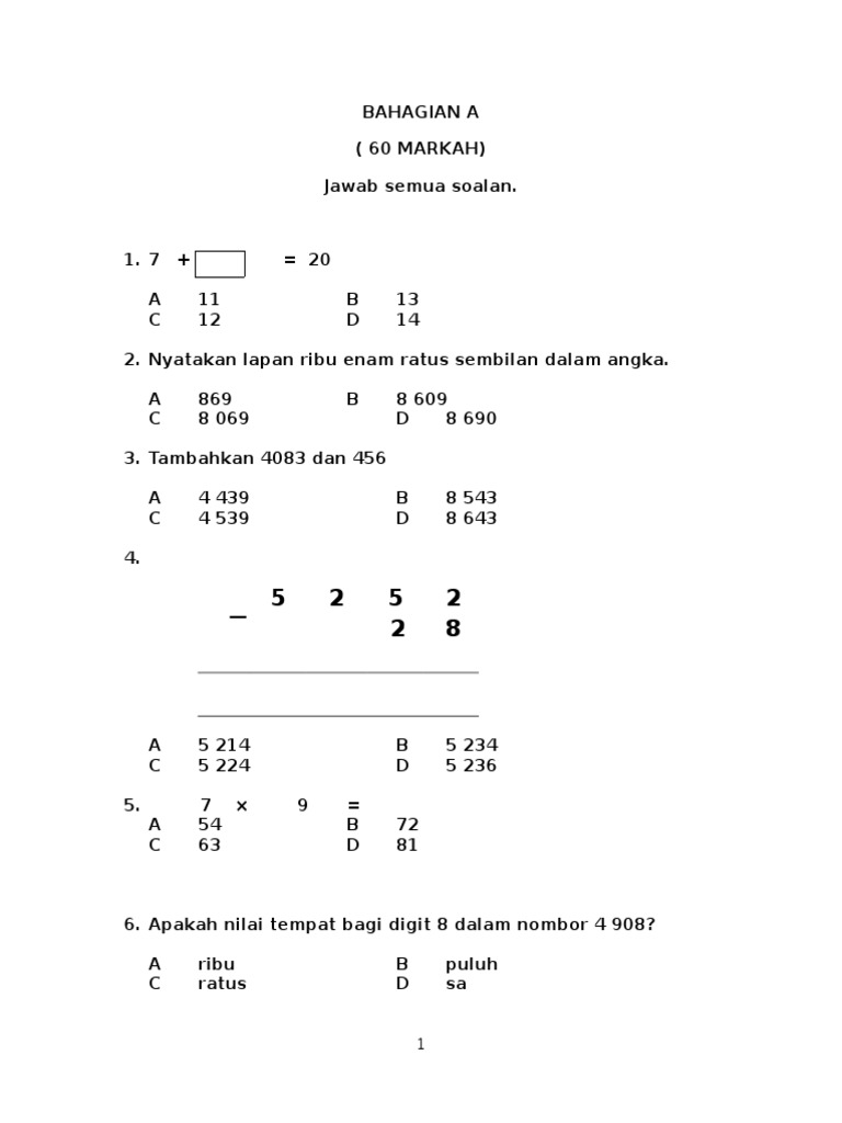 MATEMATIK PERTENGAHAN TAHUN TAHUN 3