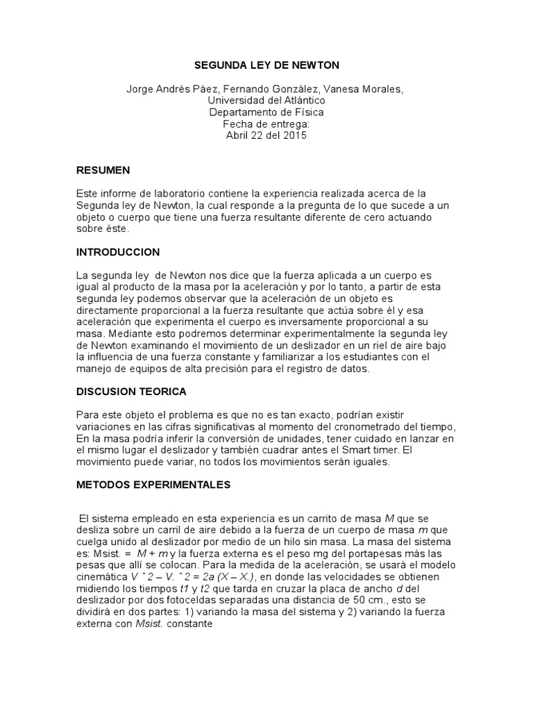 Arriba 56+ imagen informe de la segunda ley de newton pdf