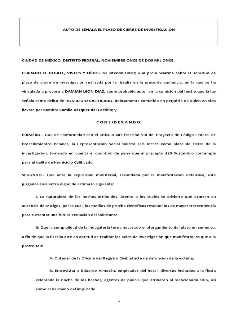 Auto de Plazo de Cierre de