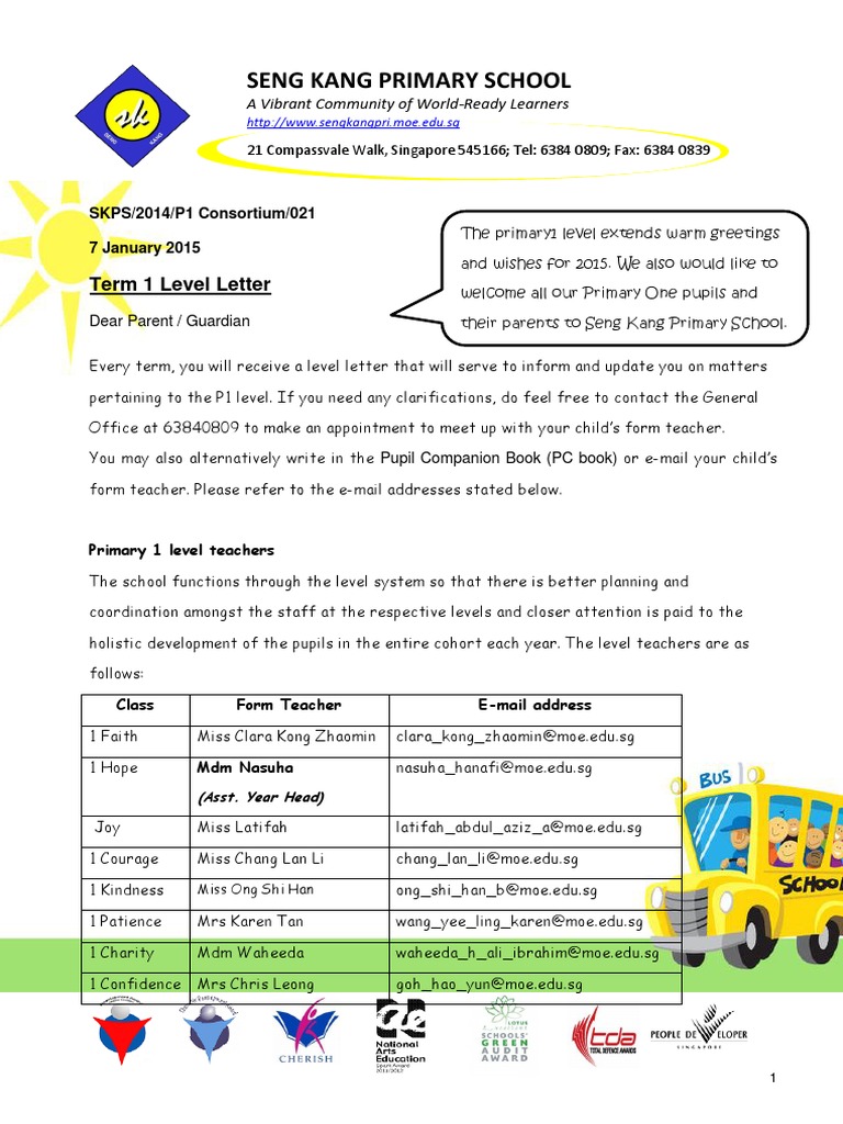 P1 Term 1 Level Letter 2015 | PDF | First Language | Reading (Process)