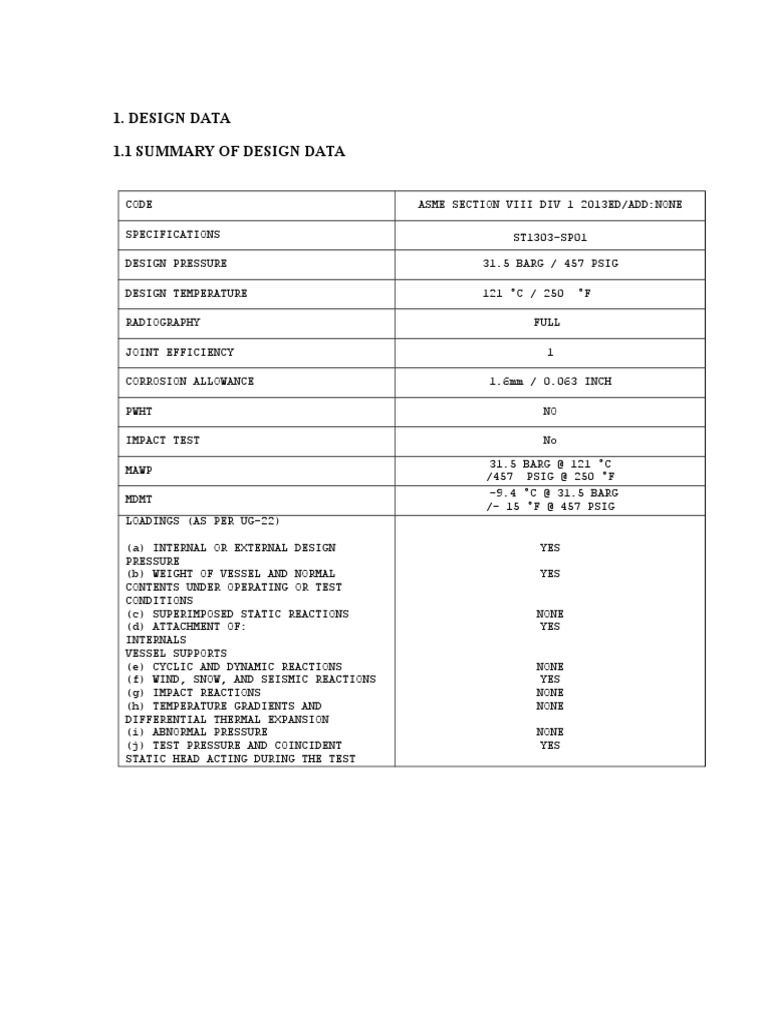Design Data Summary for ASME VIII Div 1 | PDF
