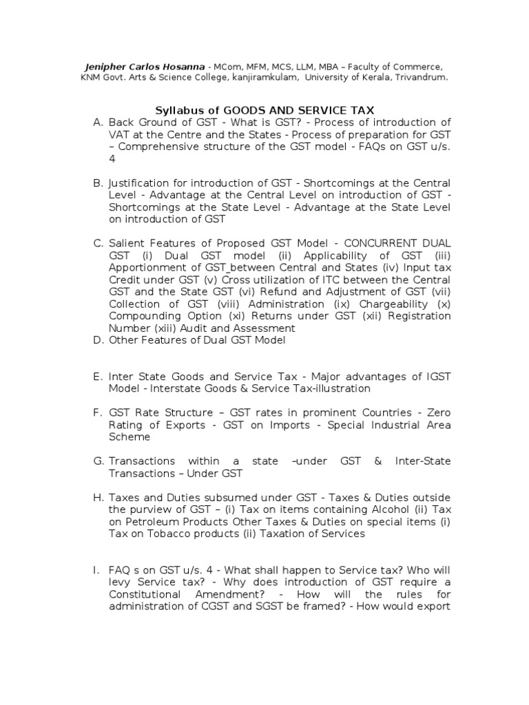Kerala GST Syllabus Overview | PDF