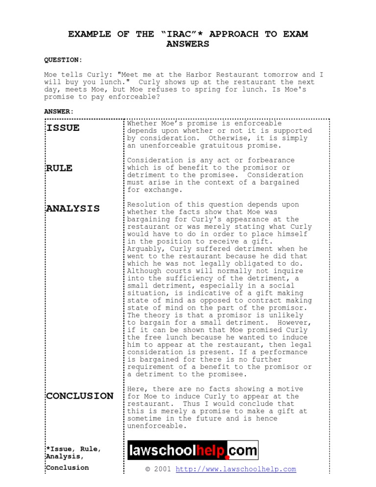 example-of-the-irac-approach-to-exam-pdf-consideration-contract-law
