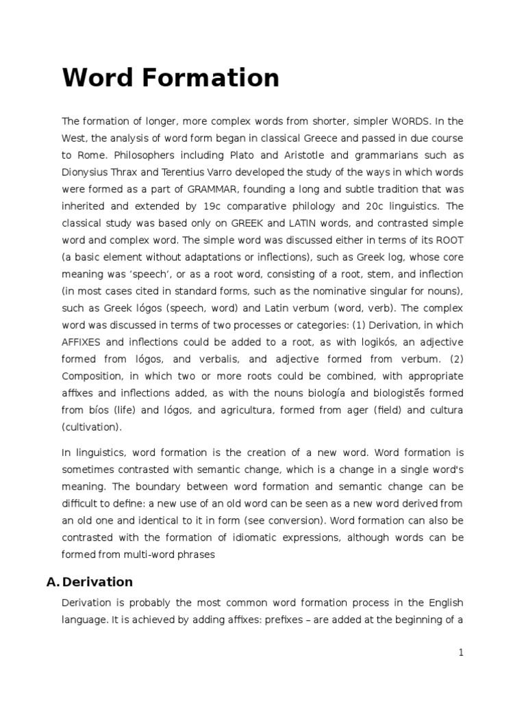 Word Formation Paper Syntactic Relationships Philology