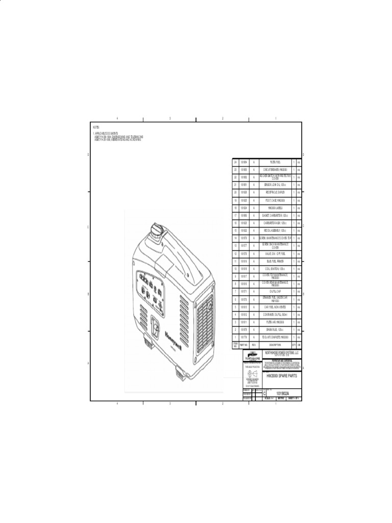 Honeywell 2000i Inverter Generator Parts Manual