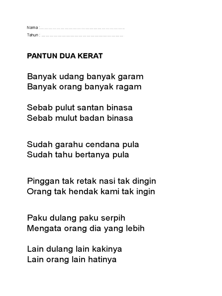 Pantun Dua Kerat Pdf