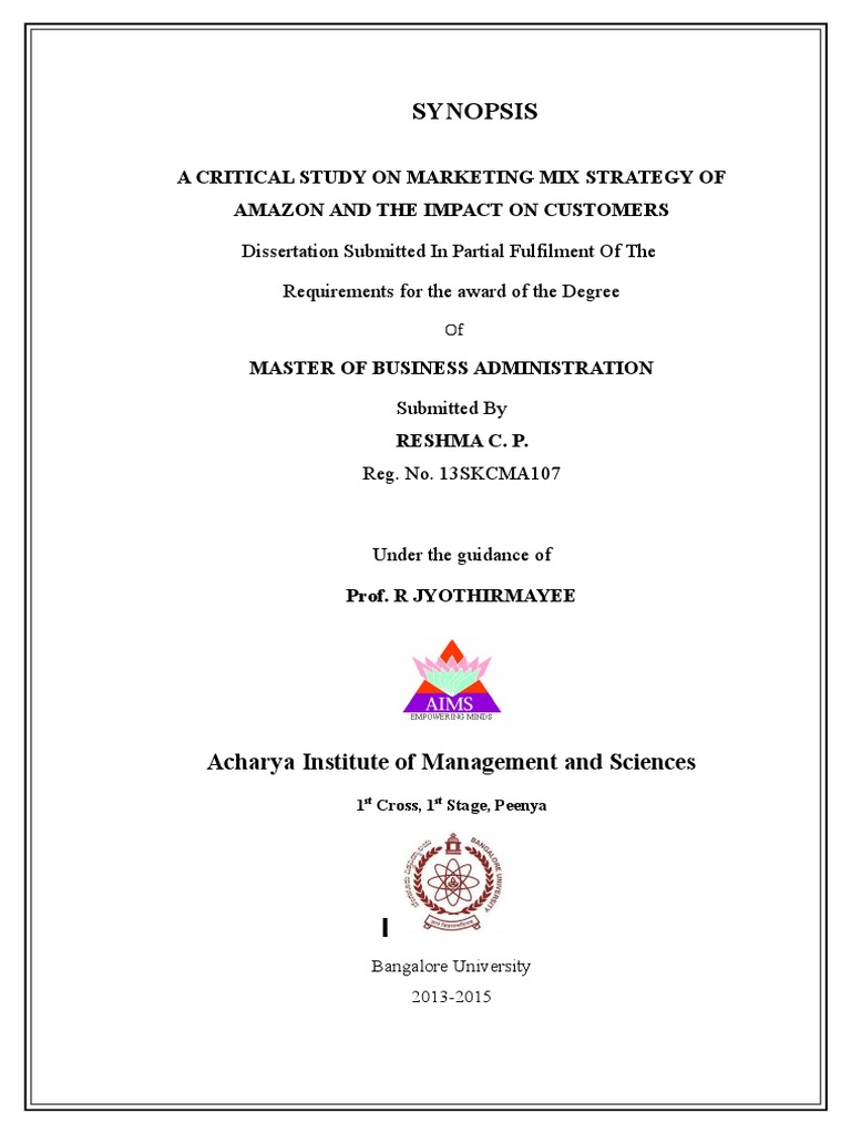 Sample Synopsis For MBA Dissertation | PDF | Amazon.Com | E Commerce