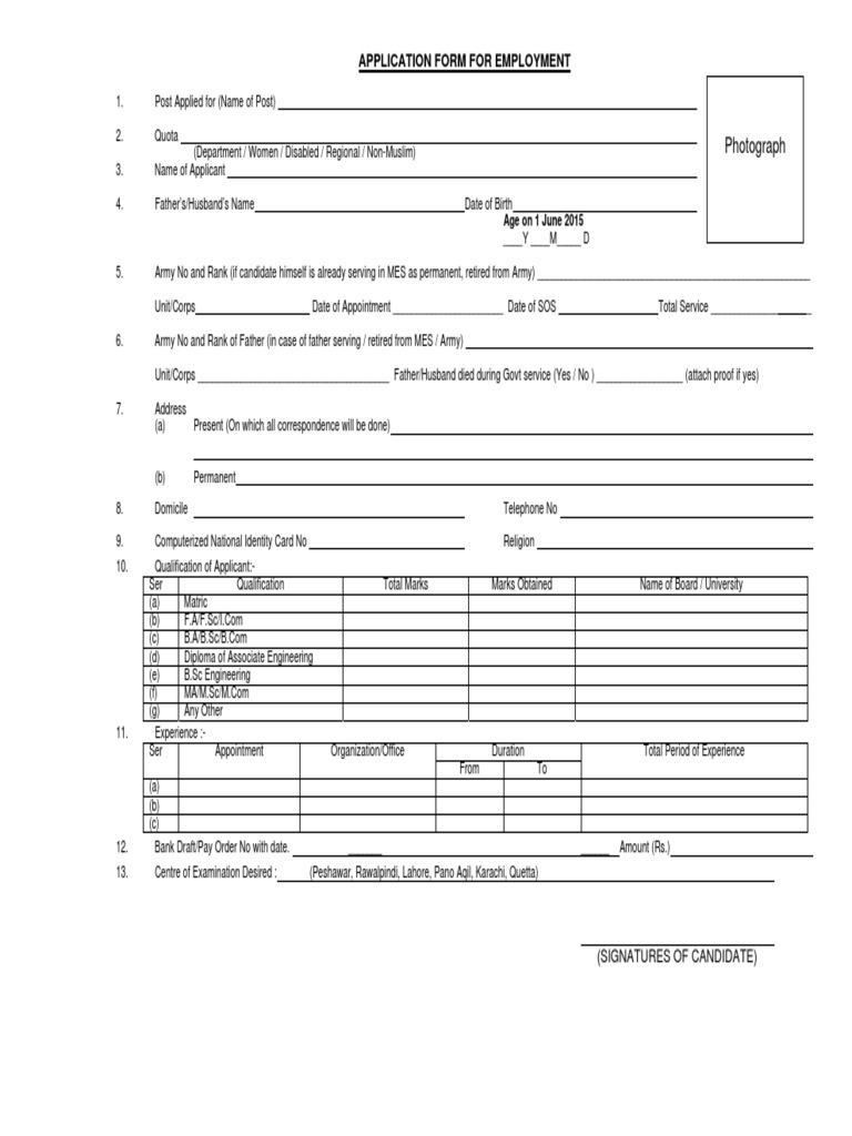 MES Job Application Form | PDF | Social Science