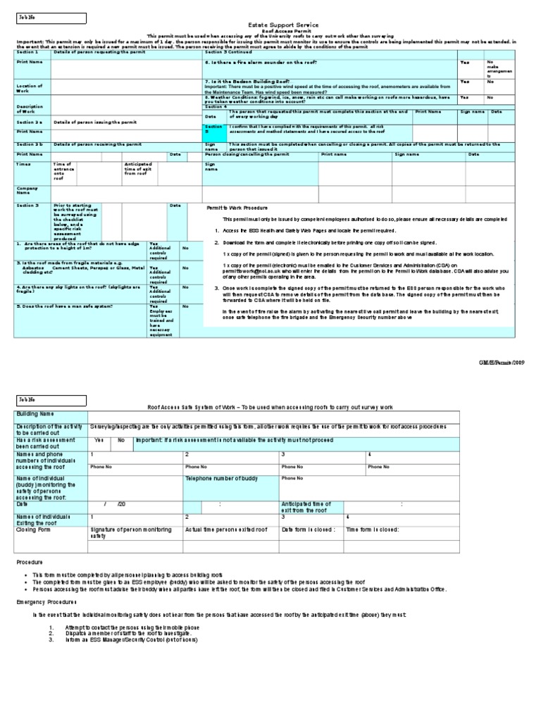 Roof Access Permit Version 4 Wind Speed Occupational Safety And Health