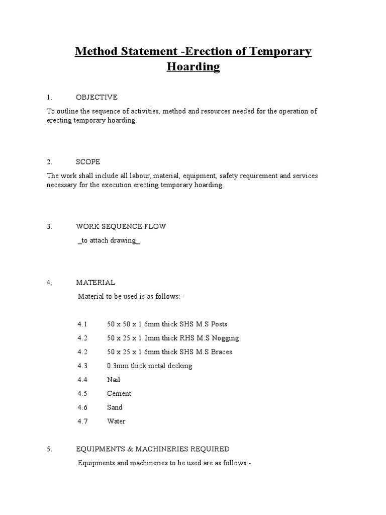 Temporary Hoarding Erection Method Statement | PDF | Industries | Nature
