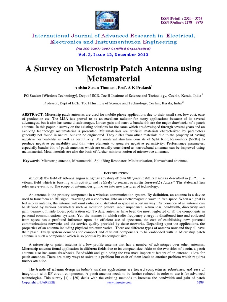 A Survey On Microstrip Patch Antenna Using Metamaterial | PDF ...
