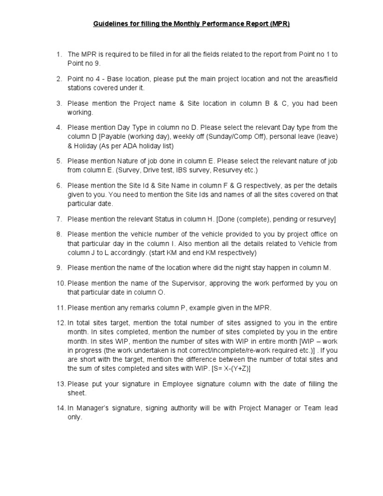 Monthly Performance Report Guidelines | PDF
