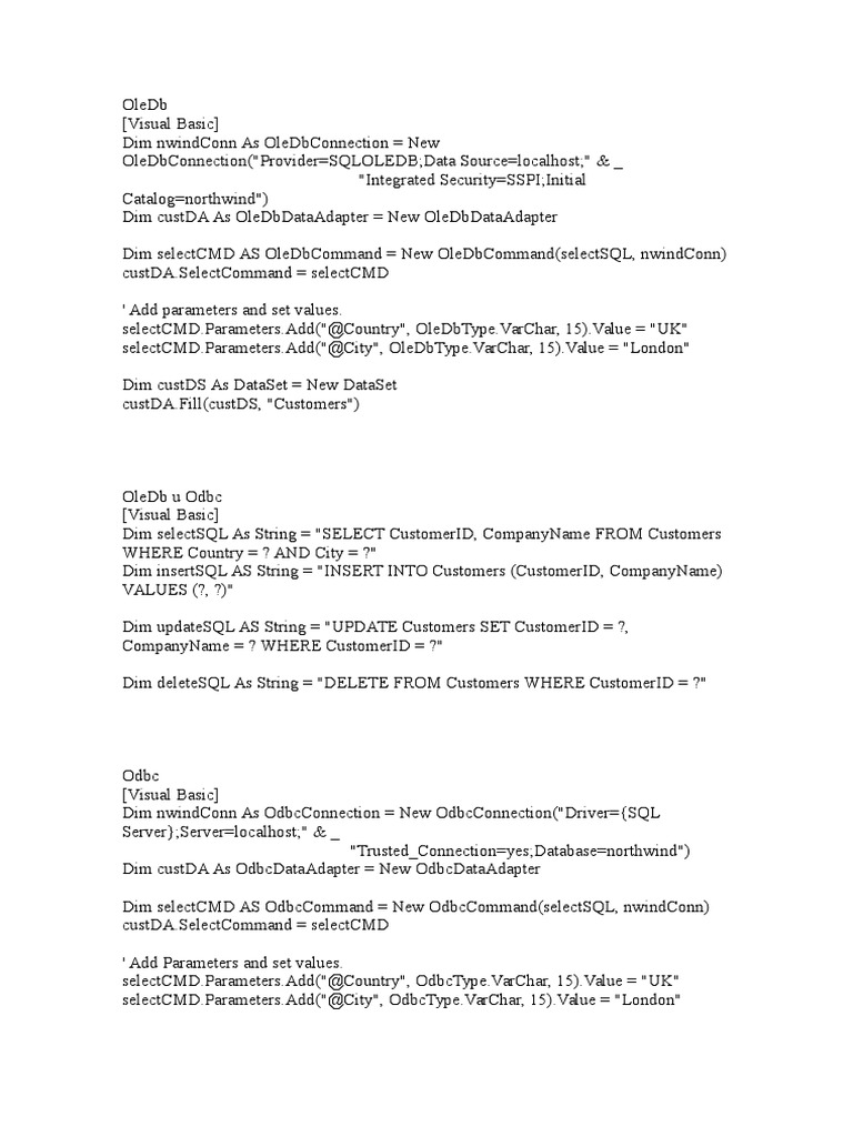 OleDb and ODBC Database Operations | PDF