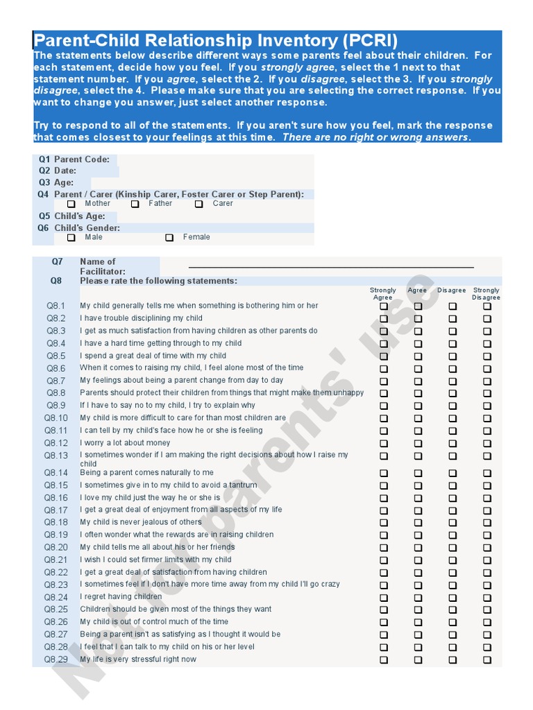 Parent Child Relationship Inventory Pcri