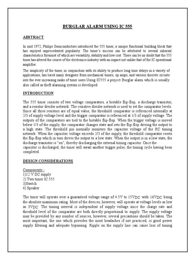 Burglar Alarm Project PDF Electrical Circuits Capacitor