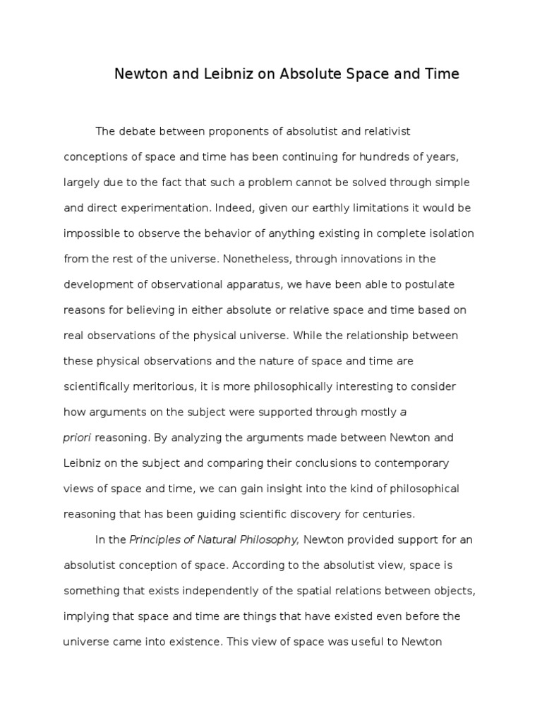 Newton vs. Leibniz: Space and Time Debate | PDF | Space | Inertia