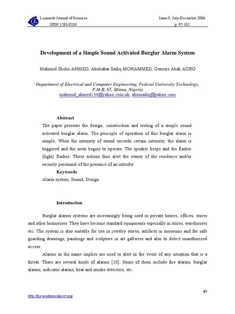 Burglar Alarm Project PDF Electronic Circuits Cmos