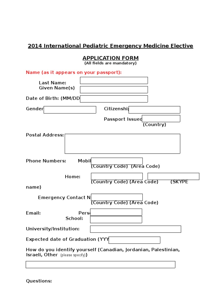 Pediatric Emergency Medicine Elective Application | PDF