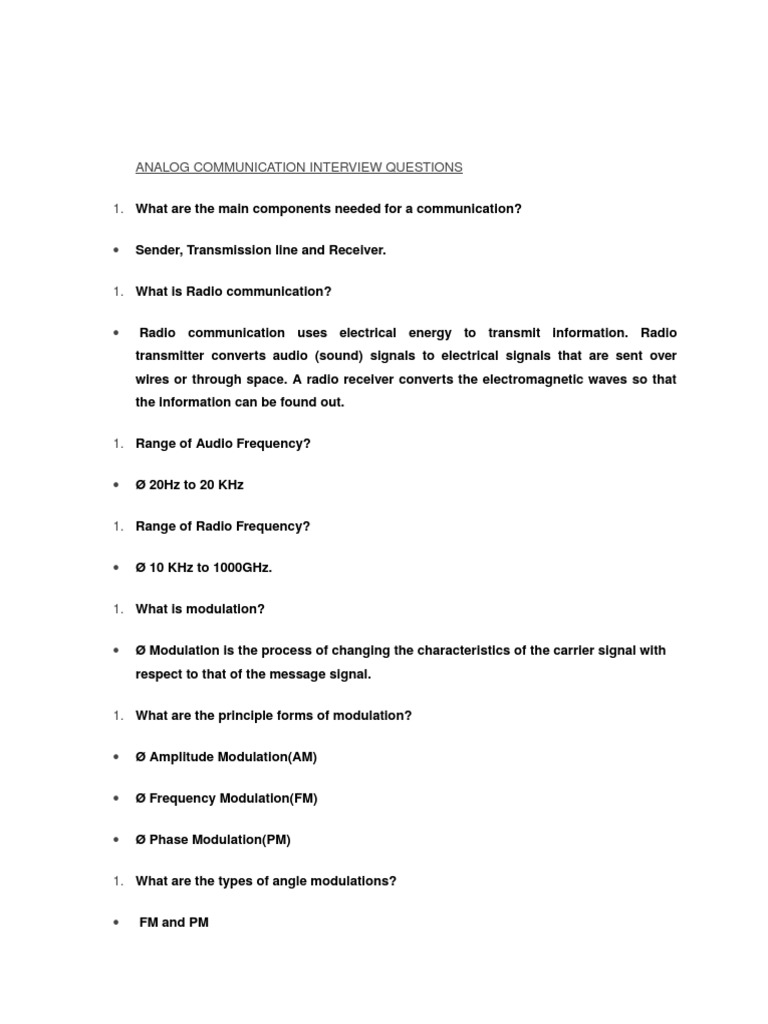 Analog Communication Interview Questions | PDF | Detector (Radio ...
