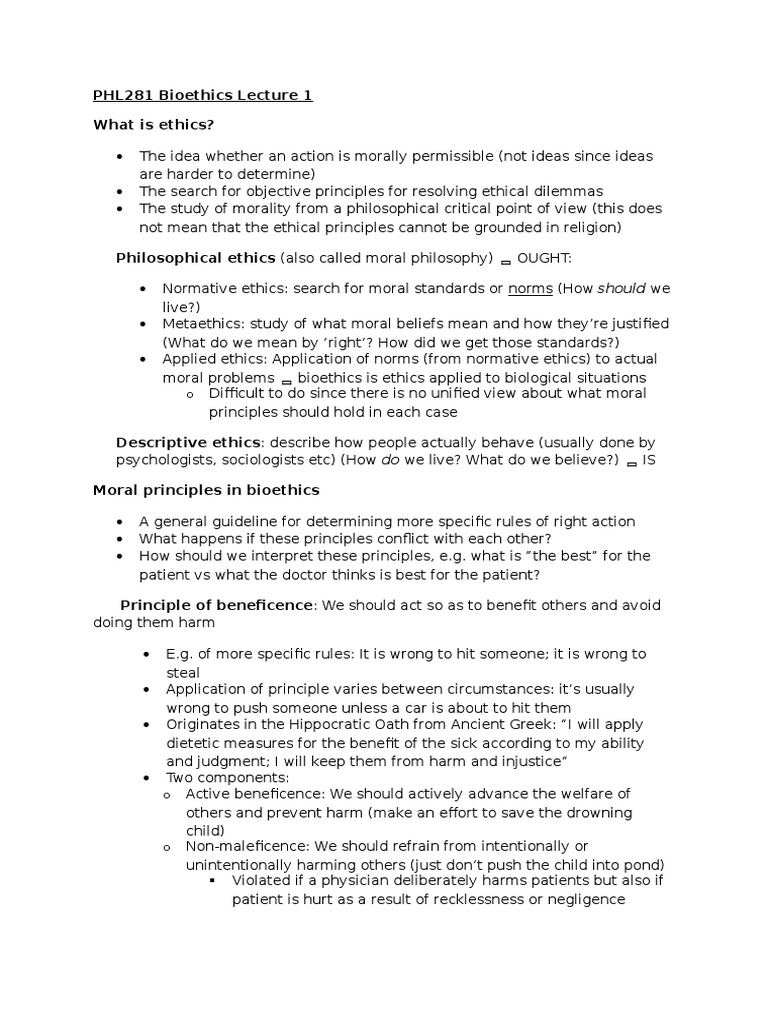 PHL281 Bioethics Overview | PDF | Argument | Validity