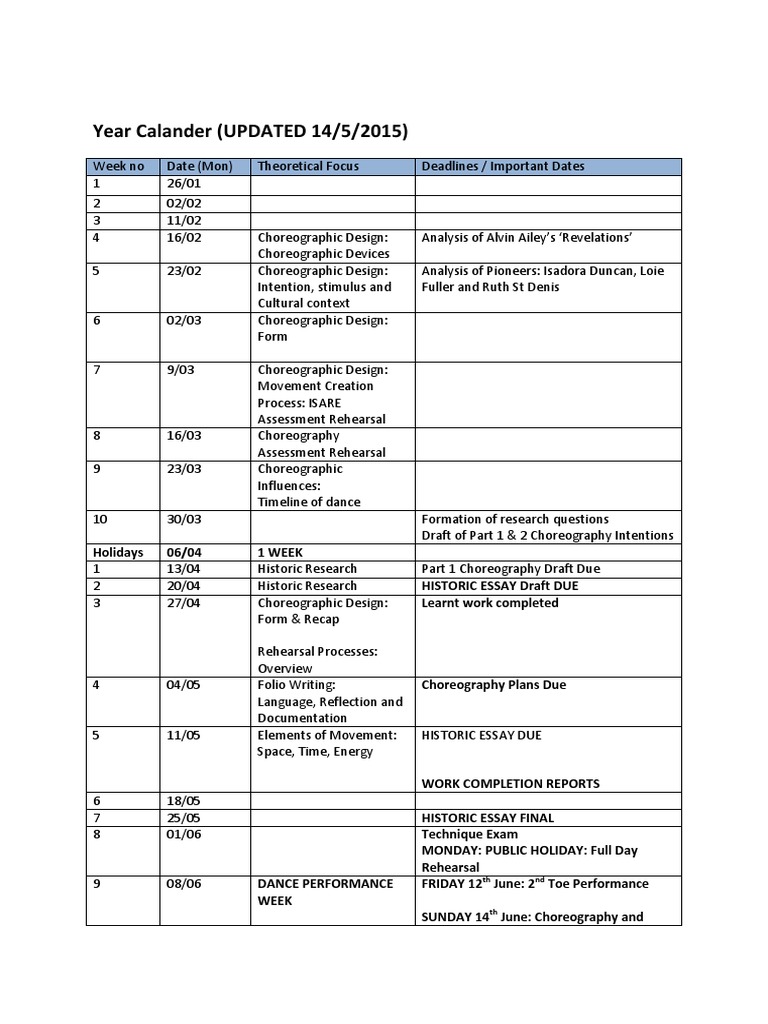 Year Calander Updated | PDF