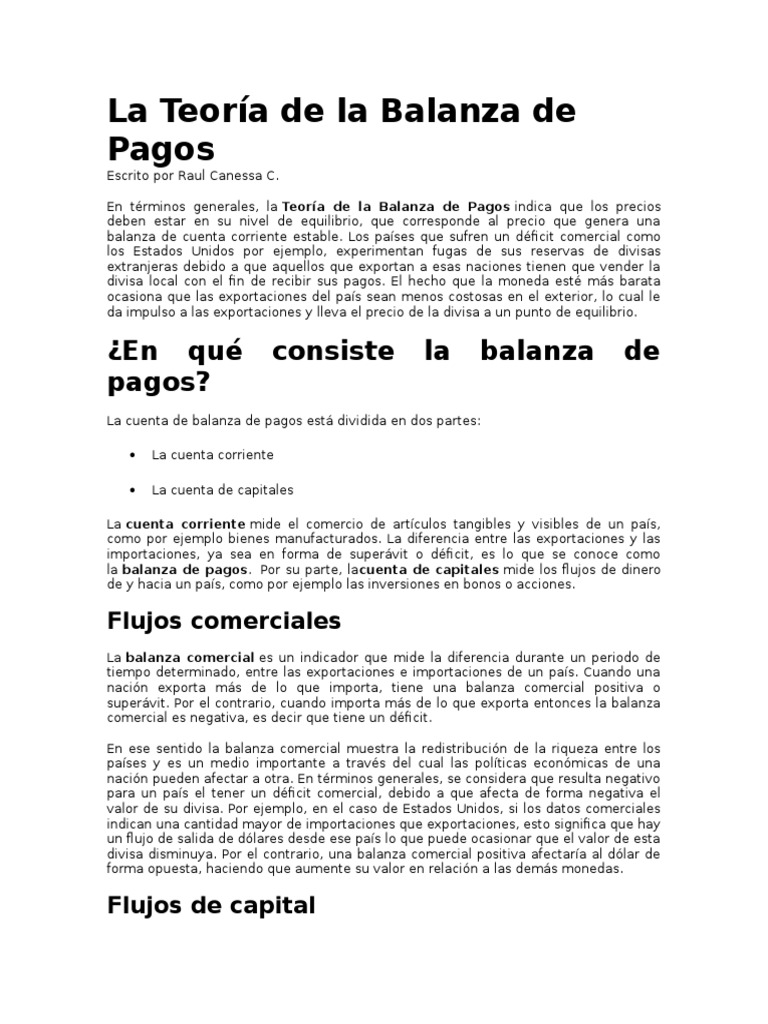 La Teoría de La Balanza de Pagos y Balanza Comercial