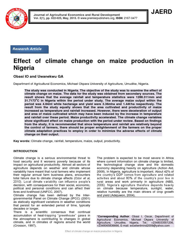 Effect of Climate Change On Maize Production in Nigeria | PDF | Climate ...