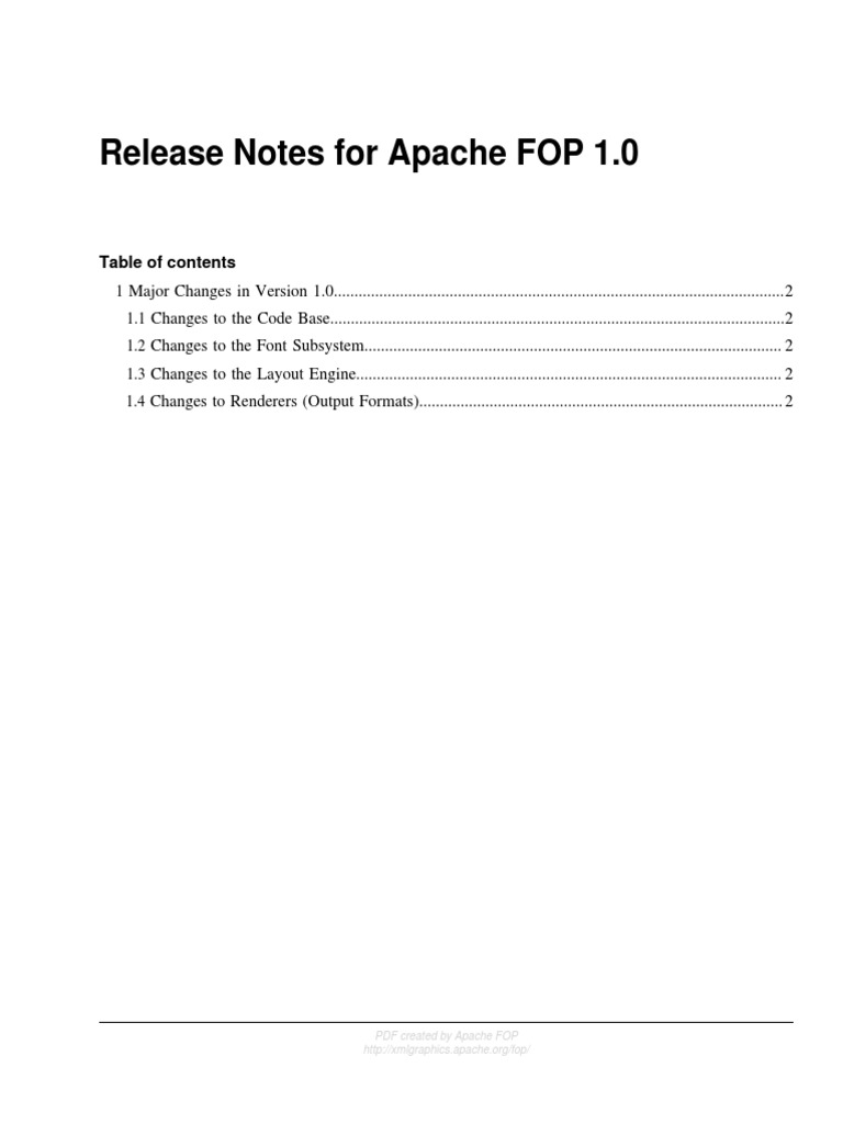 Release Notes For Apache FOP 1.0 PDF