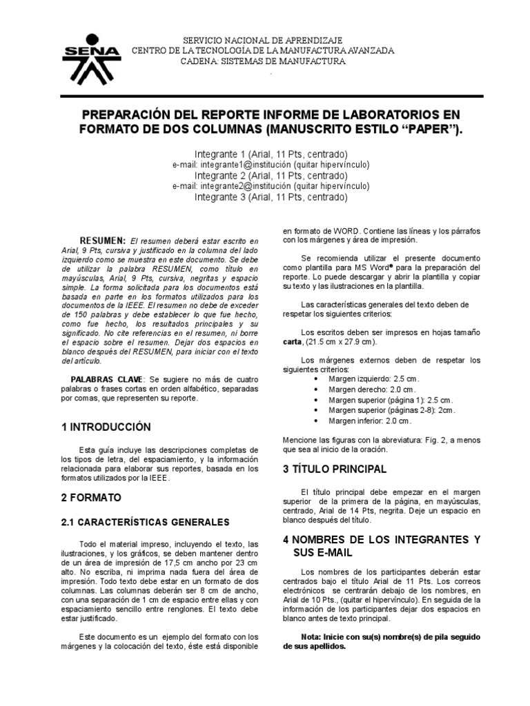Formato de Informe Tipo Paper IEEE | PDF | Soporte | Texto