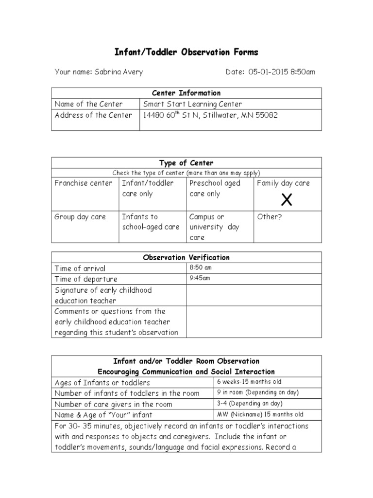 Infant/Toddler Observation Report | PDF | Infants | Early Childhood ...