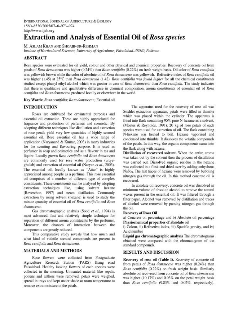 Extraction and Analysis of Essential Oil of Rosa Species | PDF | Rose ...