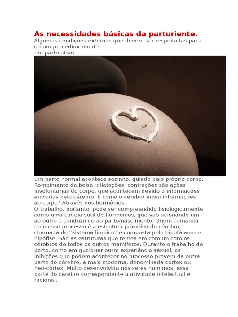 As Necessidades Básicas Da Parturiente | PDF | Telencéfalo | Parto