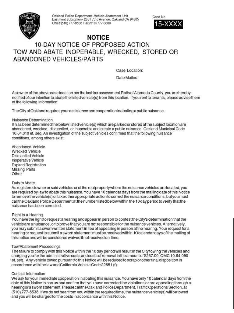 Vehicle_Abatement_Certified_Letter.pdf Nuisance Social Institutions