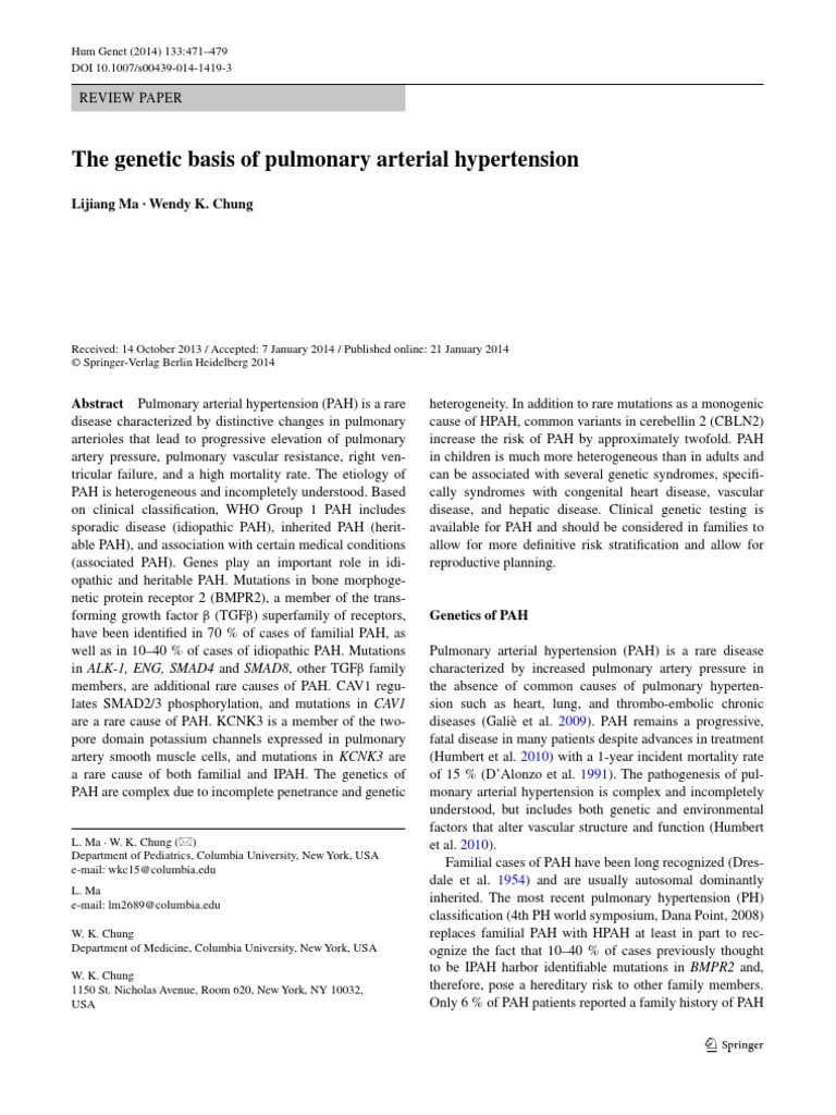 The Genetic Basis of Pulmonary Arterial Hypertension | PDF ...