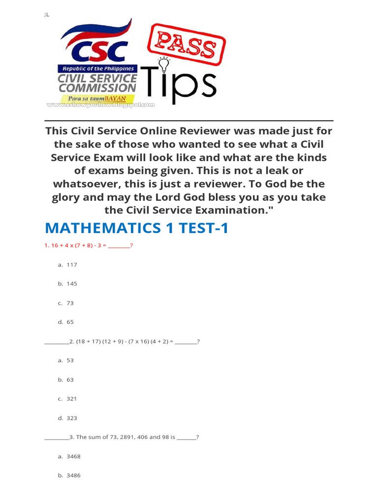 Civil Service Reviewer 2015 | PDF | Gallon | Teaching Mathematics